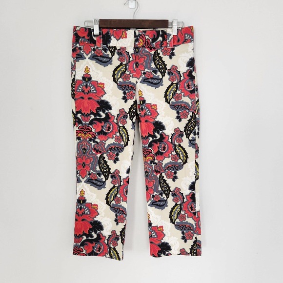 J.CREW Pants - Jcrew Capri Pants Casual Womens Stretch White, Black & Red Floral Print Size 4P